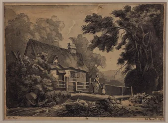 Eine Mutter und ein Kind überqueren einen Bach, 1799